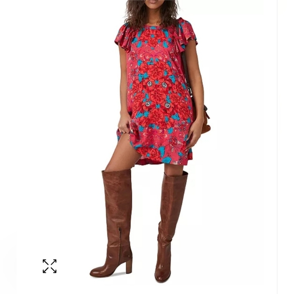 NWT Free People Yara sz xsmall mini dress in rose combo - Picture 2 of 7